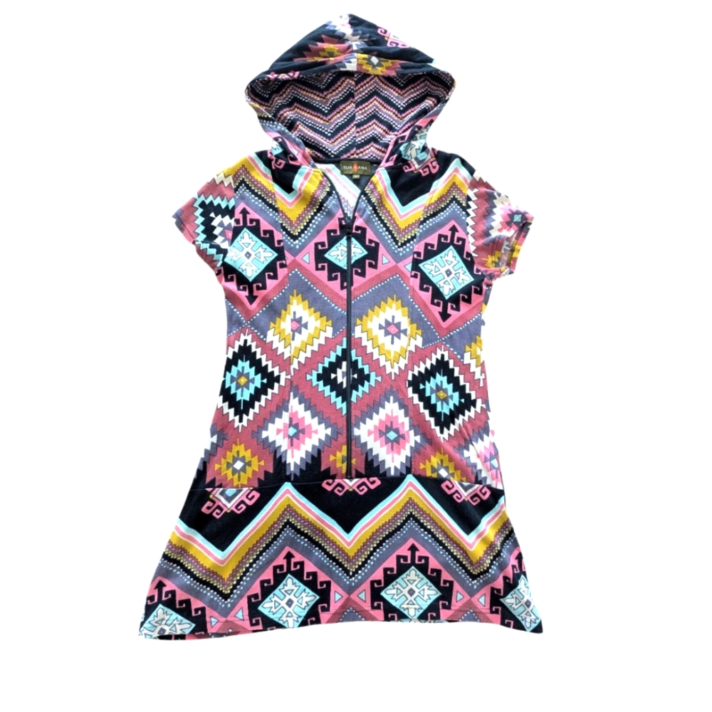 Surkana Hooded Geo Patter Mini Dress Sz.L